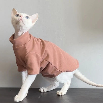 Fashion Sphynx Turtleneck Warm Fleece Pet Pullovers Autumn Winter Cat Sweater for Cats Solid Colors Kitten Clothing Outfits